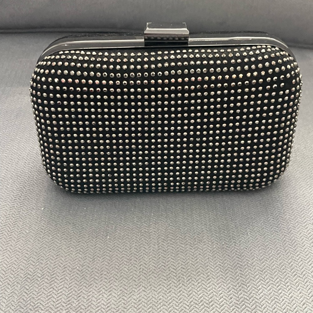 Black Satin-Lined Clutch with rhinestones